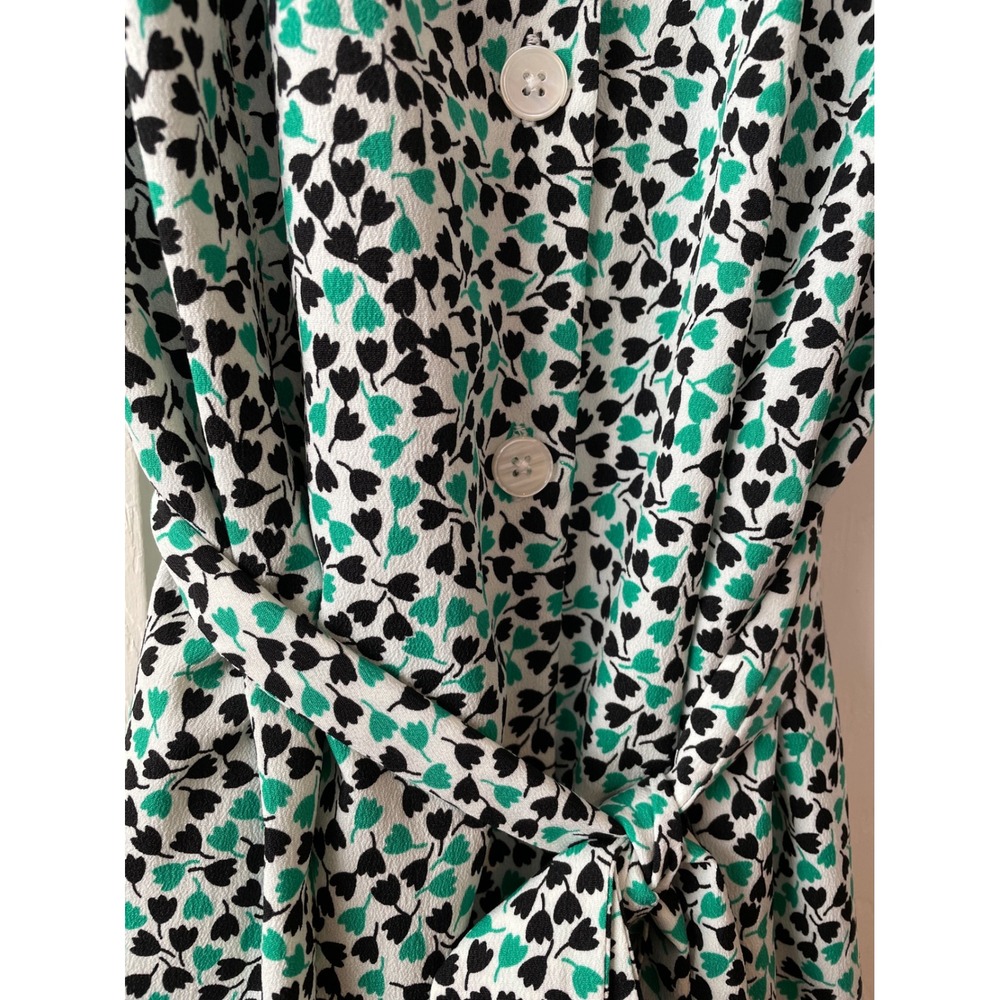 PopSugar Green Black Tulip Floral Shirt Dress Button Front Belted Pockets‎ M NEW - Picture 4 of 16